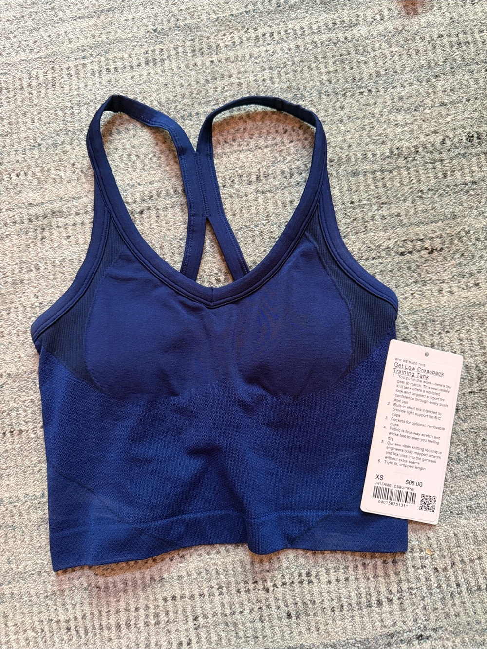 lululemon athletica Navy Get Low Crossback Training Tank xs- Brand new & tags